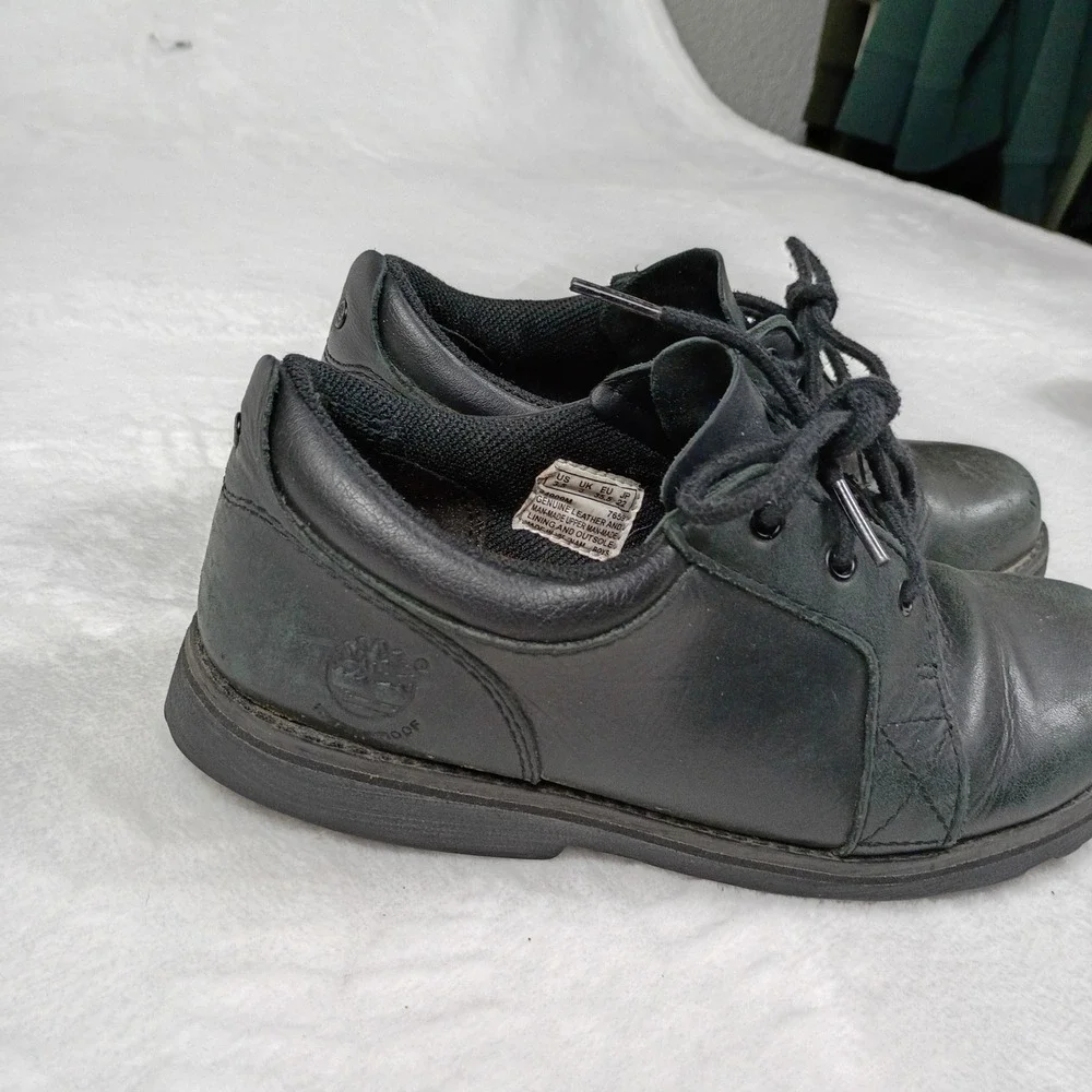 Timberland Waterproof Black Leather Oxford Shoes Boys 3.5 34900M Lug‎ Sole